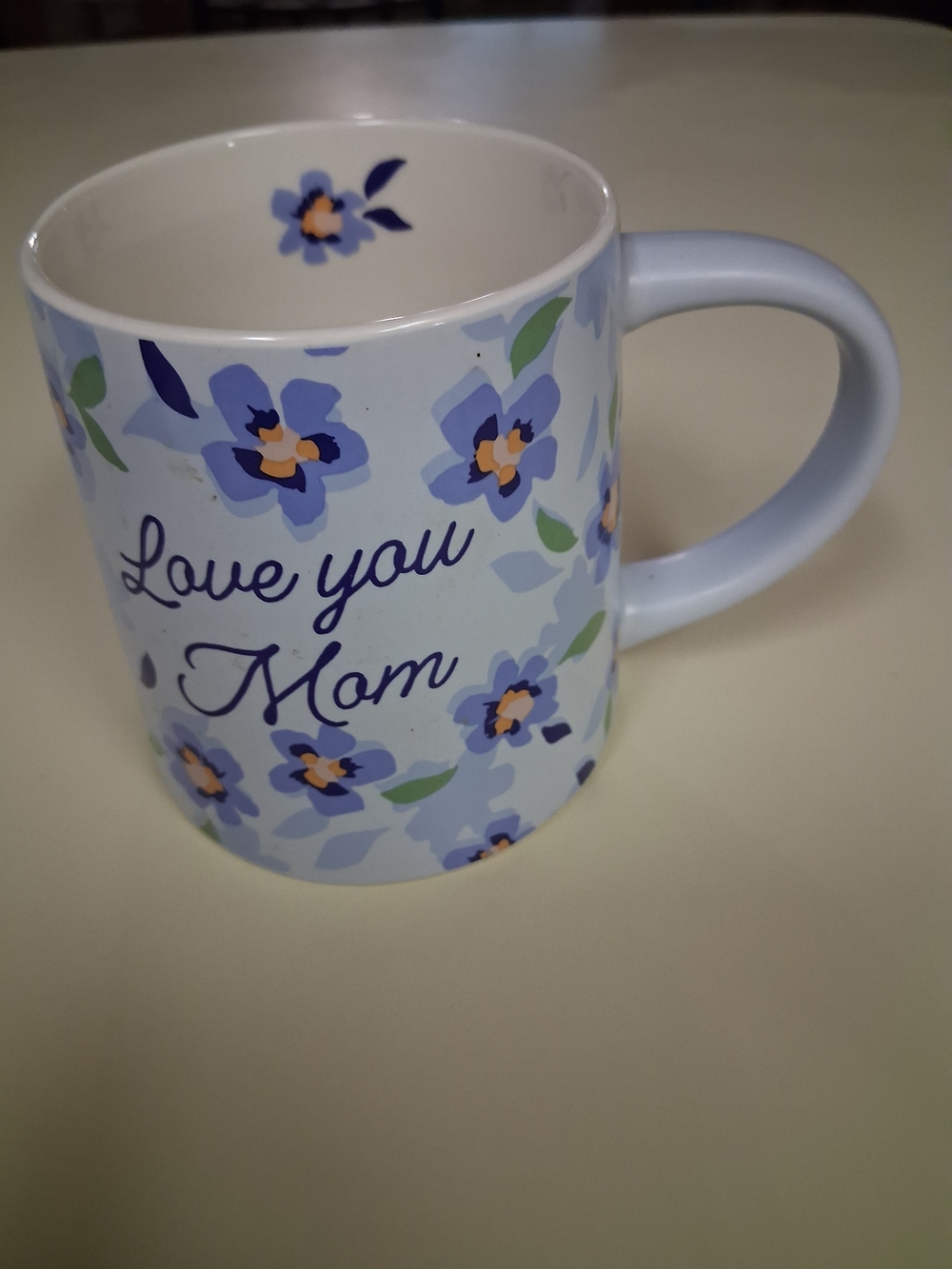 Love You Mom Floral Ceramic Mug - Light Blue